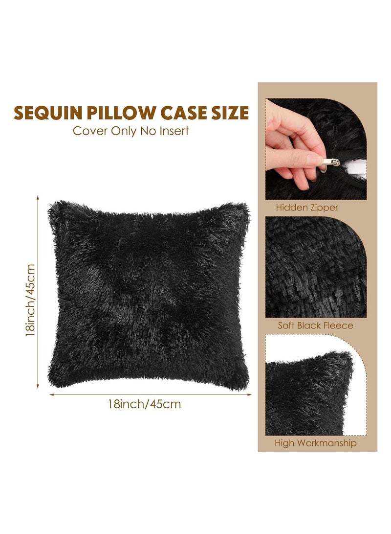 KASTWAVE 4 Pcs Sequin and Fluffy Pillow Cases Glitter Pillow Covers Faux Fur Throw Pillow Covers Decorative Cushion Cover for Couch Bed Sofa Wedding, No Pillow Insert (Gold, Black,18'') - Image 5
