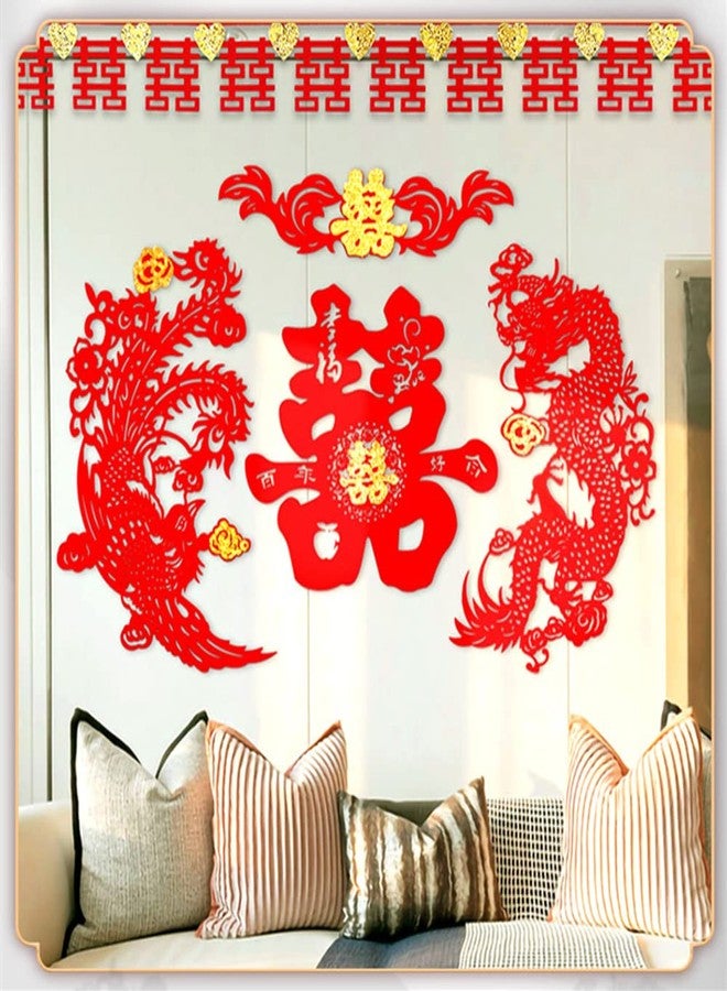 Semli Traditional Chinese Wedding Party Decoration Dragon Phoenix Door Stickers Paper-Cut Window Bars - Image 2