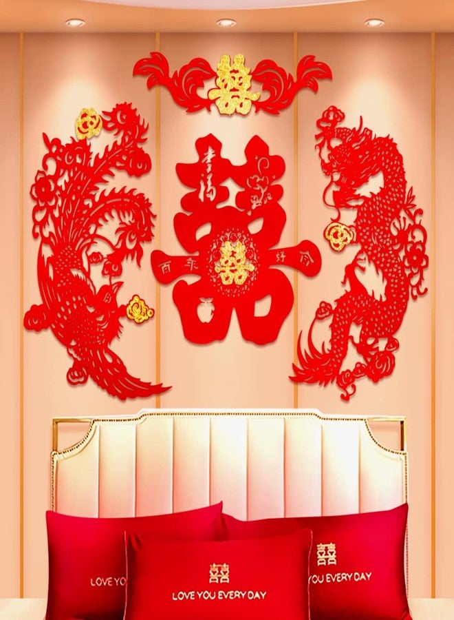 Semli Traditional Chinese Wedding Party Decoration Dragon Phoenix Door Stickers Paper-Cut Window Bars - Image 1
