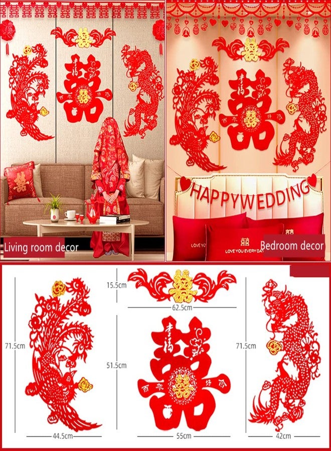 Semli Traditional Chinese Wedding Party Decoration Dragon Phoenix Door Stickers Paper-Cut Window Bars - Image 3