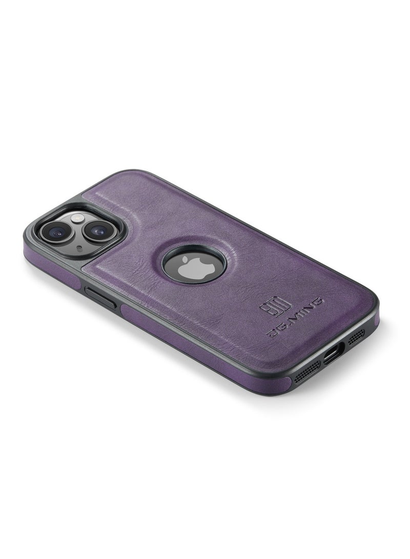 DGMING Case Cover Premium Leather Back with Logo CutOut Shockproof Compatible with Iphone 15 (Purple) - Image 3