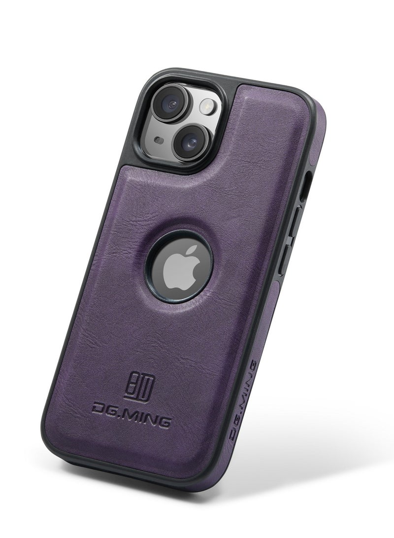 DGMING Case Cover Premium Leather Back with Logo CutOut Shockproof Compatible with Iphone 15 (Purple) - Image 1