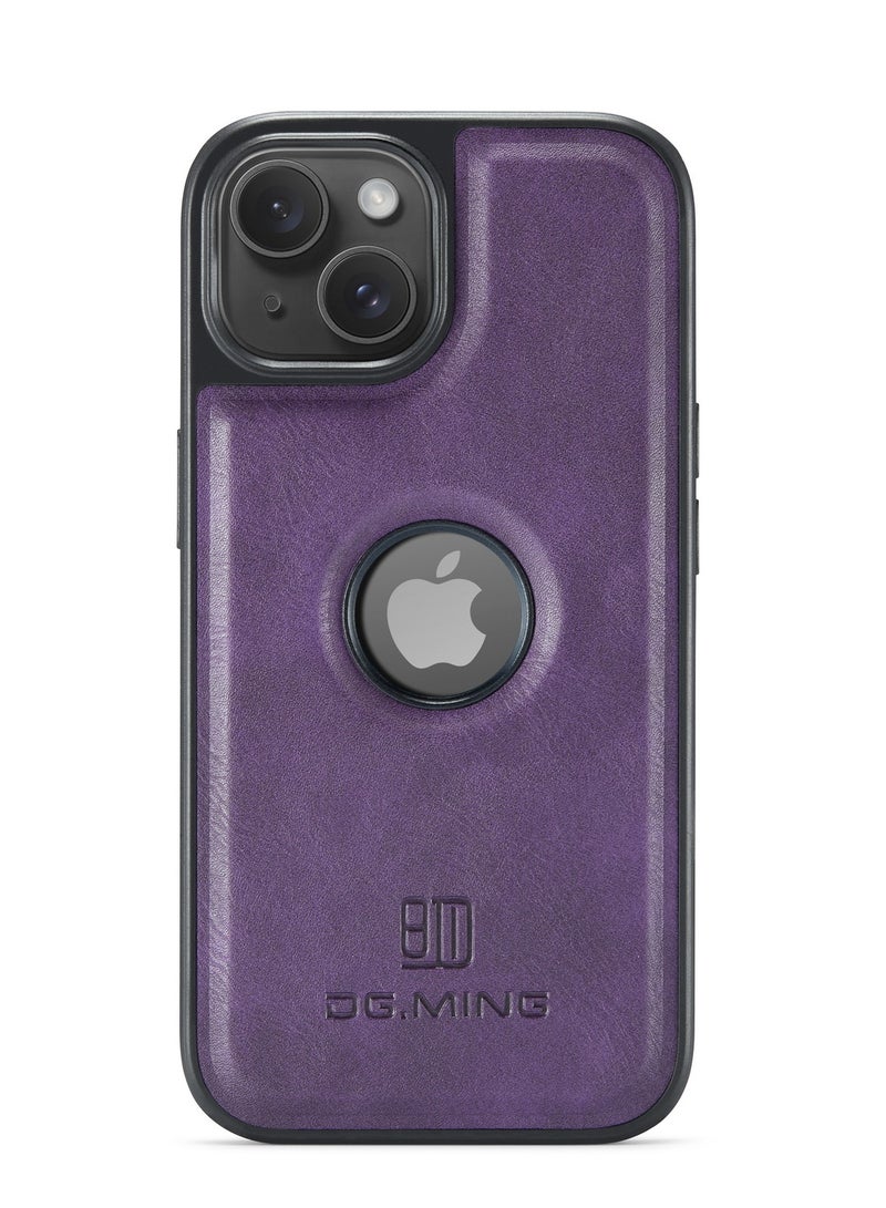 DGMING Case Cover Premium Leather Back with Logo CutOut Shockproof Compatible with Iphone 15 (Purple) - Image 2