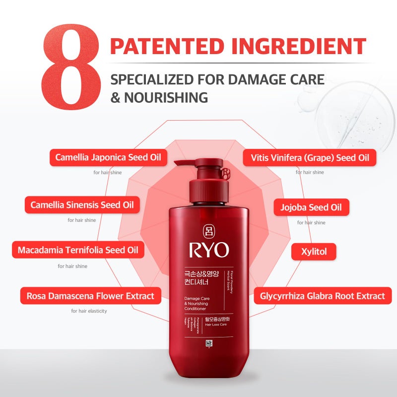 RYO Damage Care & Nourishing Conditioner with Korean Ginseng & Caffeine - Repair and Moisturizing, Anti Loss Care, Strengthening hair roots, 16 Fl Oz. - Image 5