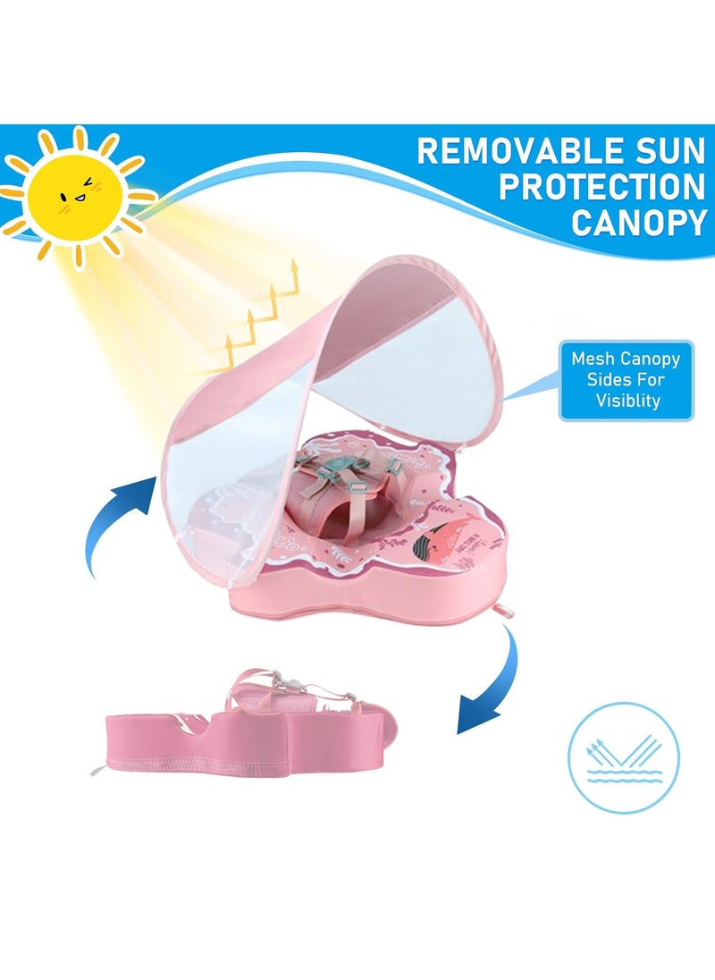 SwimBoBo Baby Swimming Float Baby Swimming Ring Toddler Swimming Vest Children Waist Float Ring Inflatable Baby Float with Canopy Baby Swimming Ring Swimming Lap For Toddlers Swim Trainer (Pink Whale)  - Image 2