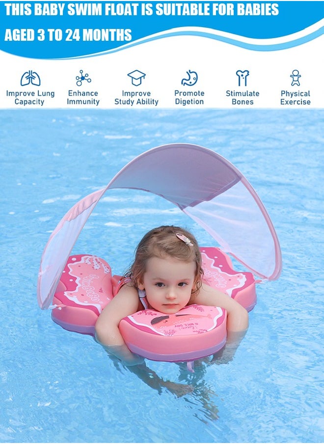 SwimBoBo Baby Swimming Float Baby Swimming Ring Toddler Swimming Vest Children Waist Float Ring Inflatable Baby Float with Canopy Baby Swimming Ring Swimming Lap For Toddlers Swim Trainer (Pink Whale)  - Image 4