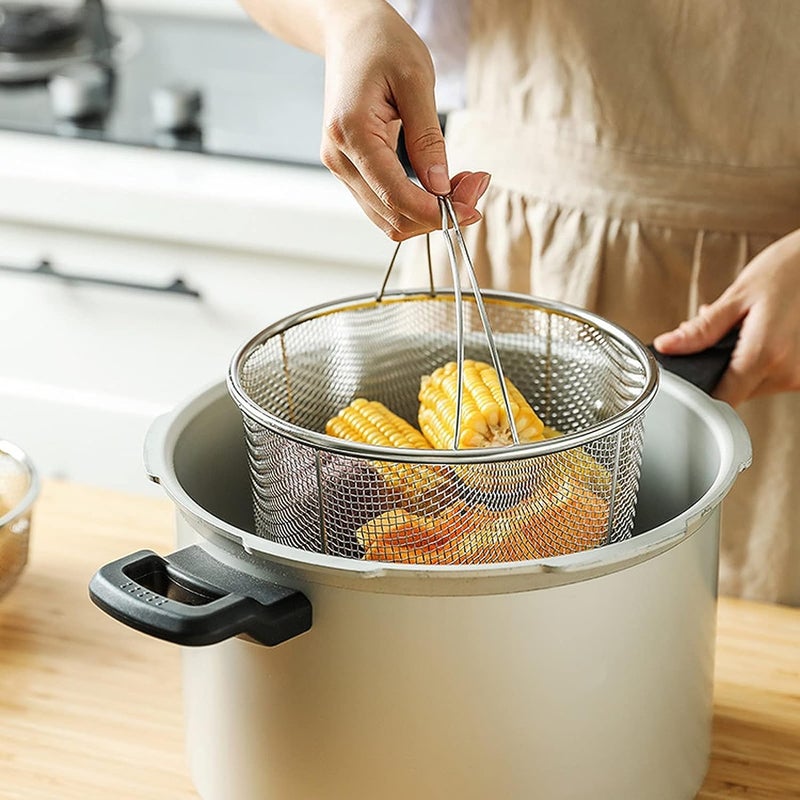 Snevad Steam Basket Basket Deep Fry BasketOven Steamer Round French Fries Steam Momos Basket for Washing Fry Steam or Cook Fruits Vegetables Grains and Pasta Air Fryer Steamer Basket - Image 5