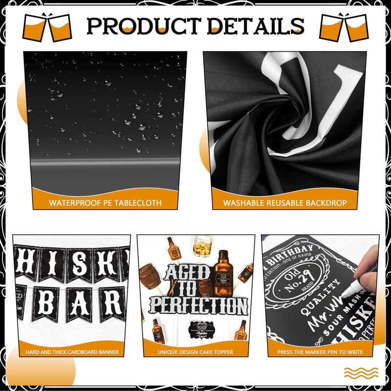 BORAMDO Whiskey Birthday Decorations For Men Aged To Perfection Birthday Party Supplies Happy Birthday Backdrop Tablecloth Whiskey Bar Banner Balloon Garland Birthday Poster For Men Adult Beer Party Decor - Image 5