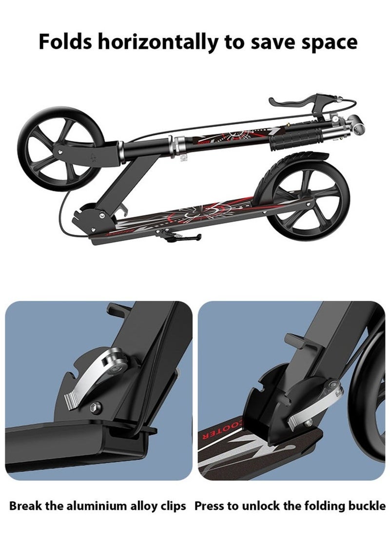 عربست سكوتر، سكوتر قابل للطي للتنقل مع نظام تعليق مضاد للصدمات، مقود قابل لضبط الارتفاع على 4 مستويات، سكوتر للأطفال بعجلات كبيرة، سعة وزن 200 كجم، مناسب للمراهقين والبالغين (أسود) - Image 3