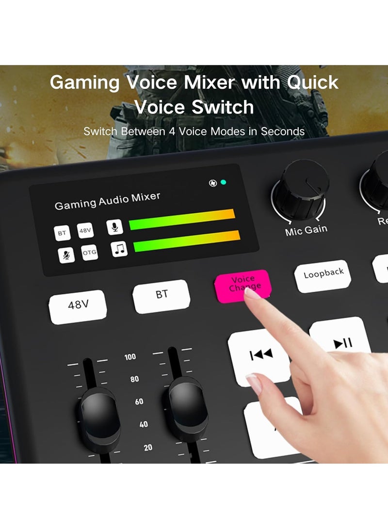 Game audio interface, Pro preamplifier with 48V slide power, speech converter and DJ mixer effect, RGB lighting, suitable for live broadcasting, podcasting, recording, streaming compatibility, game  - Image 4