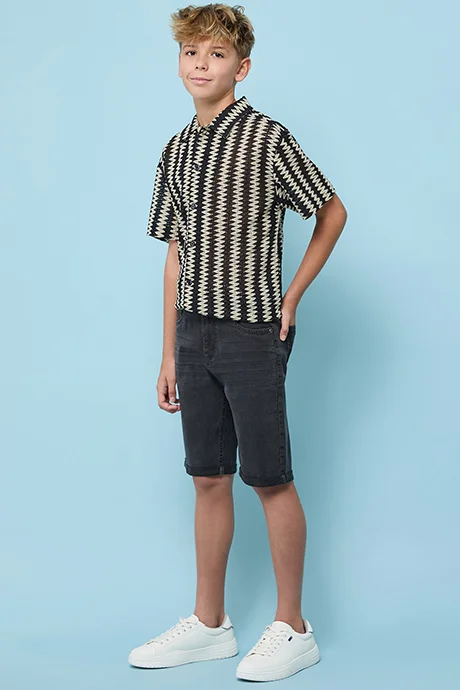 أر أند بي Washed Denim Shorts with Button Closure