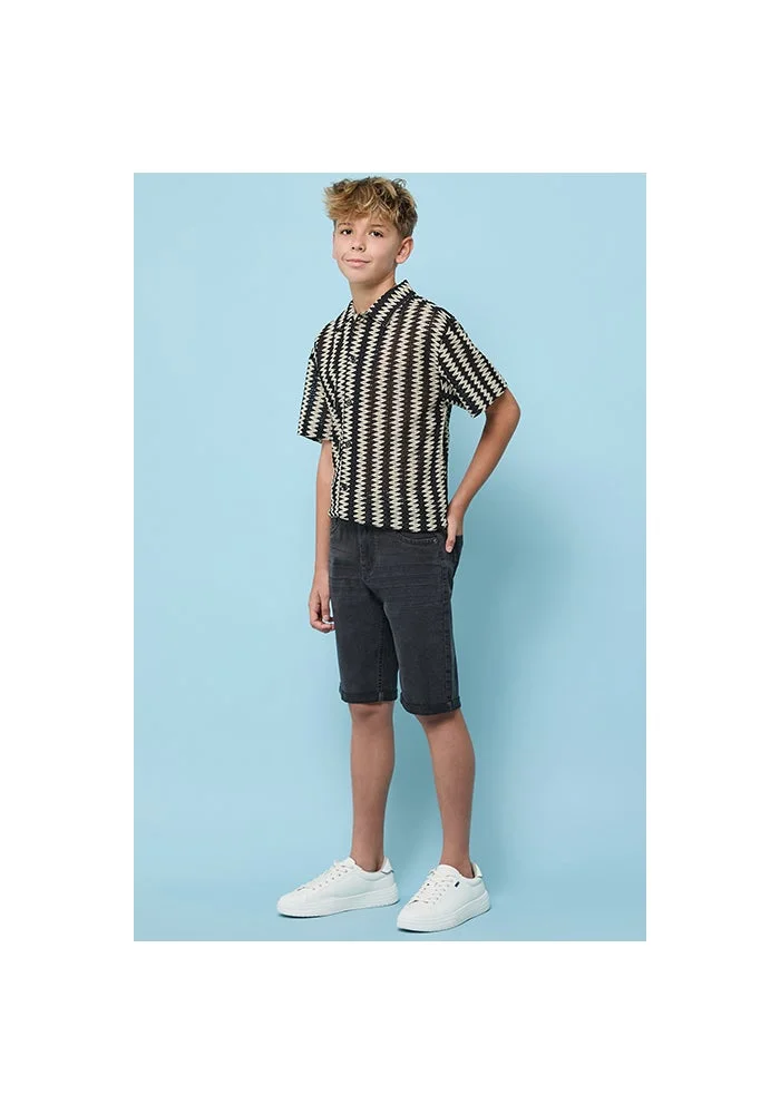 R&b Washed Denim Shorts with Button Closure