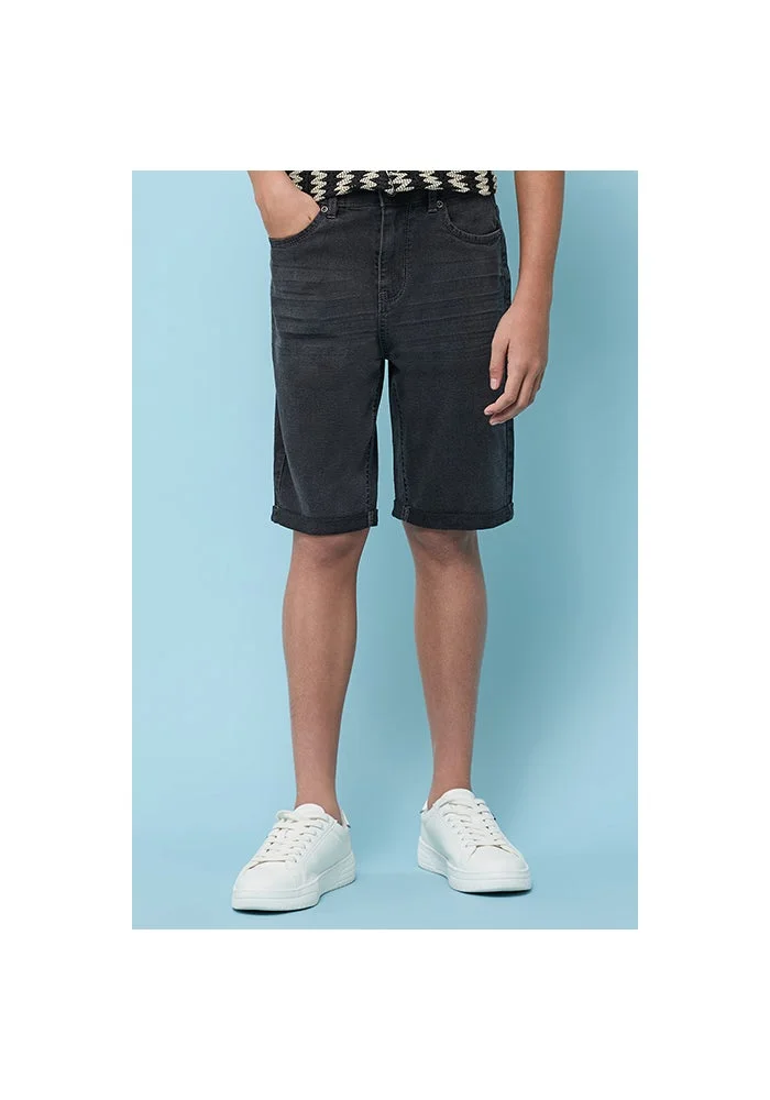 R&b Washed Denim Shorts with Button Closure
