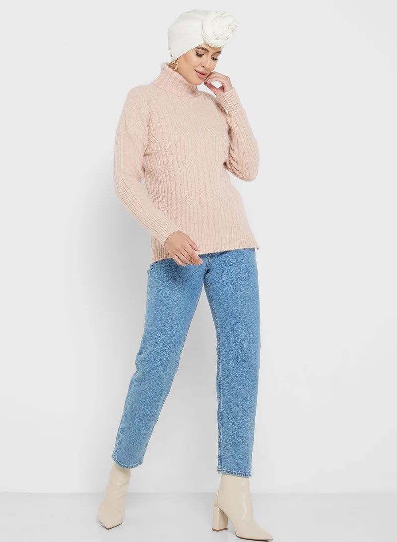 Khizana High Neck Cableknit Sweater