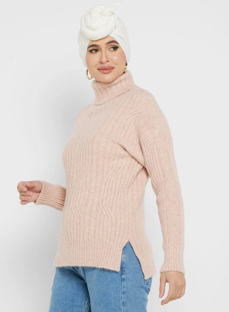 Khizana High Neck Cableknit Sweater
