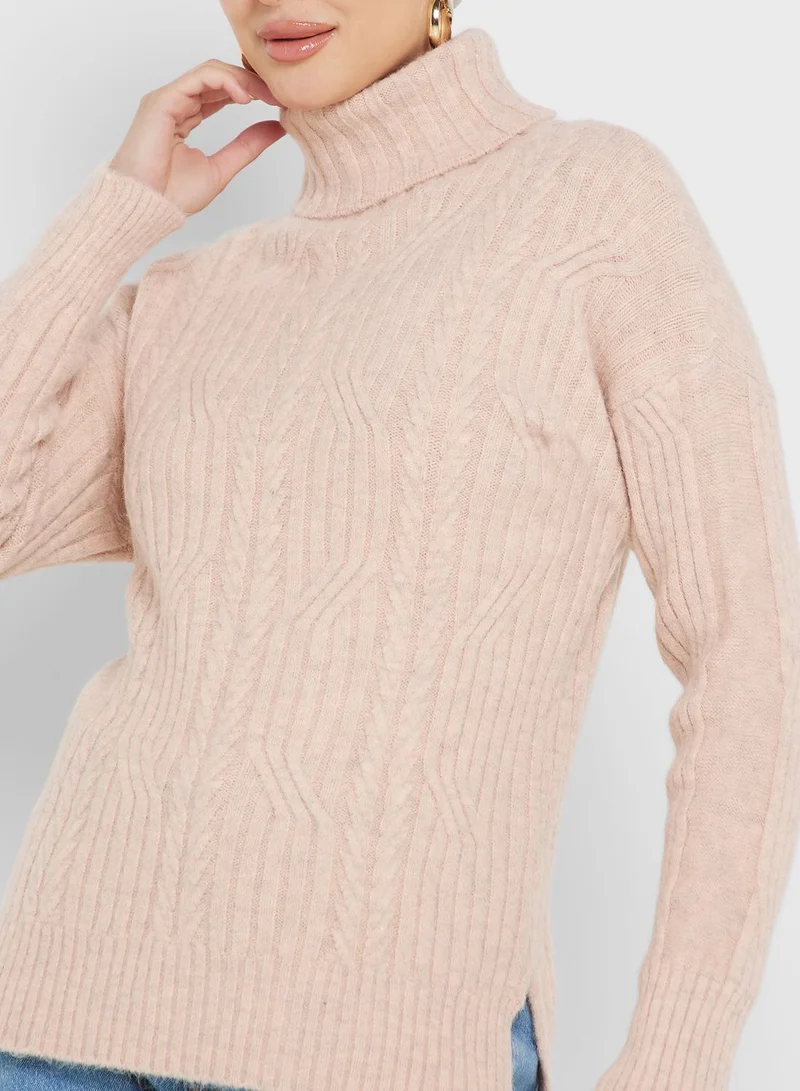 Khizana High Neck Cableknit Sweater