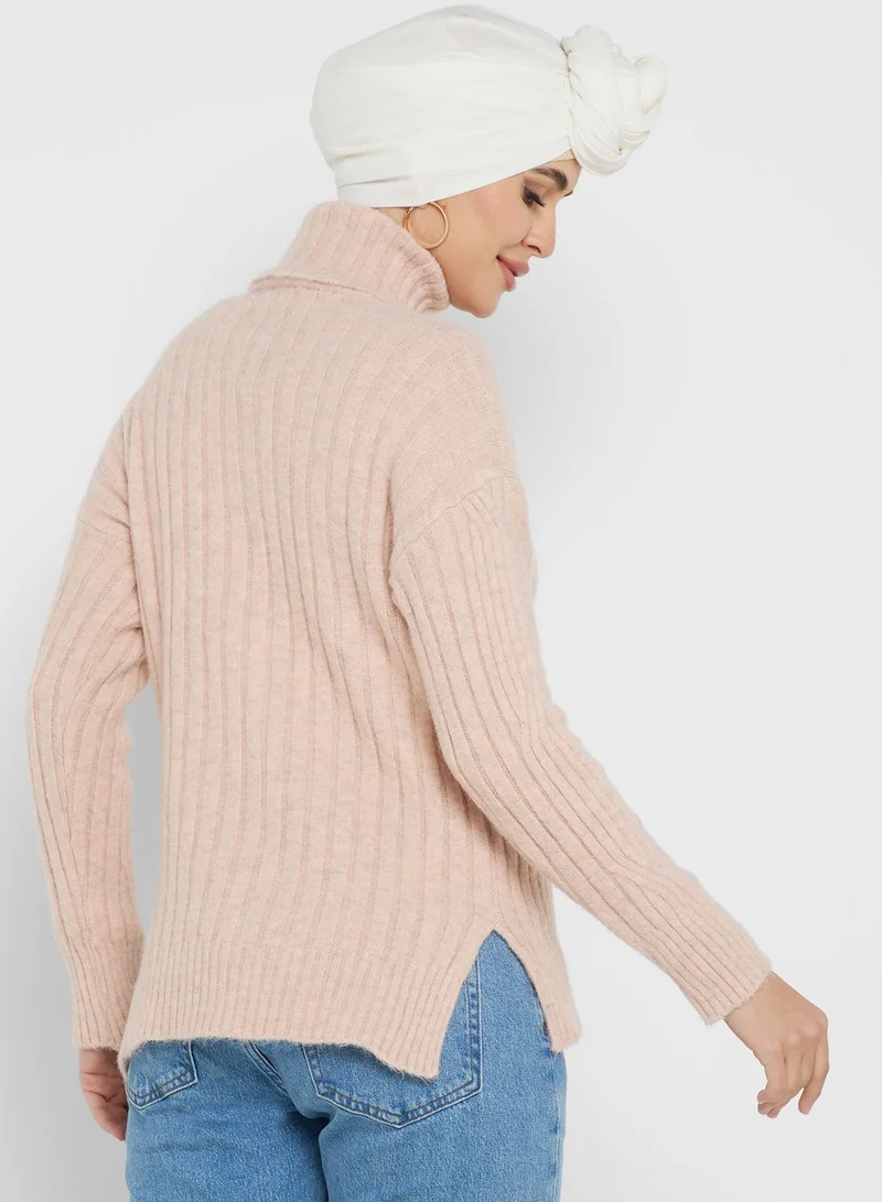 Khizana High Neck Cableknit Sweater