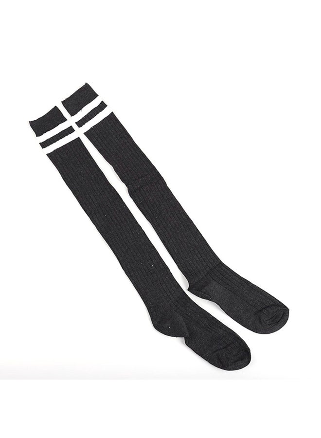 High Stocking 2 Strips Thigh Vertical Line knitting Over Knee Socks Black - Image 1