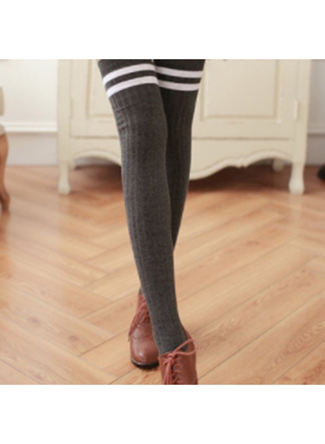 High Stocking 2 Strips Thigh Vertical Line knitting Over Knee Socks Black - Image 3