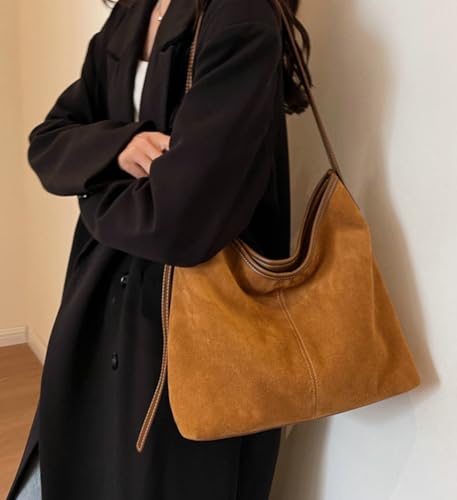 Caistre Tote Bag for Women Suede Classic Top-handle Shoulder Bags Slouchy Hobo Crossbody Bag Retro College Work Purse Handbag - Image 2