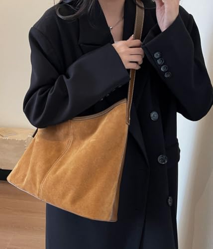 Caistre Tote Bag for Women Suede Classic Top-handle Shoulder Bags Slouchy Hobo Crossbody Bag Retro College Work Purse Handbag - Image 3