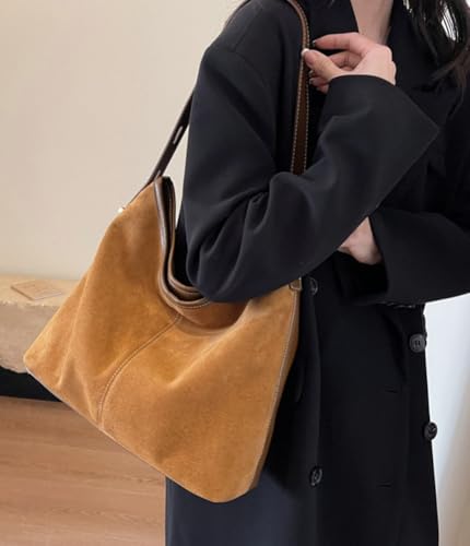 Caistre Tote Bag for Women Suede Classic Top-handle Shoulder Bags Slouchy Hobo Crossbody Bag Retro College Work Purse Handbag - Image 4