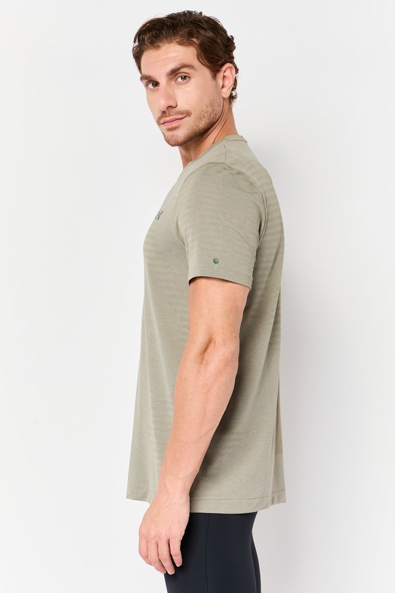 UNDER ARMOUR Men Fitted Fit Short Sleeve Training T-Shirts, Light Olive - Image 3
