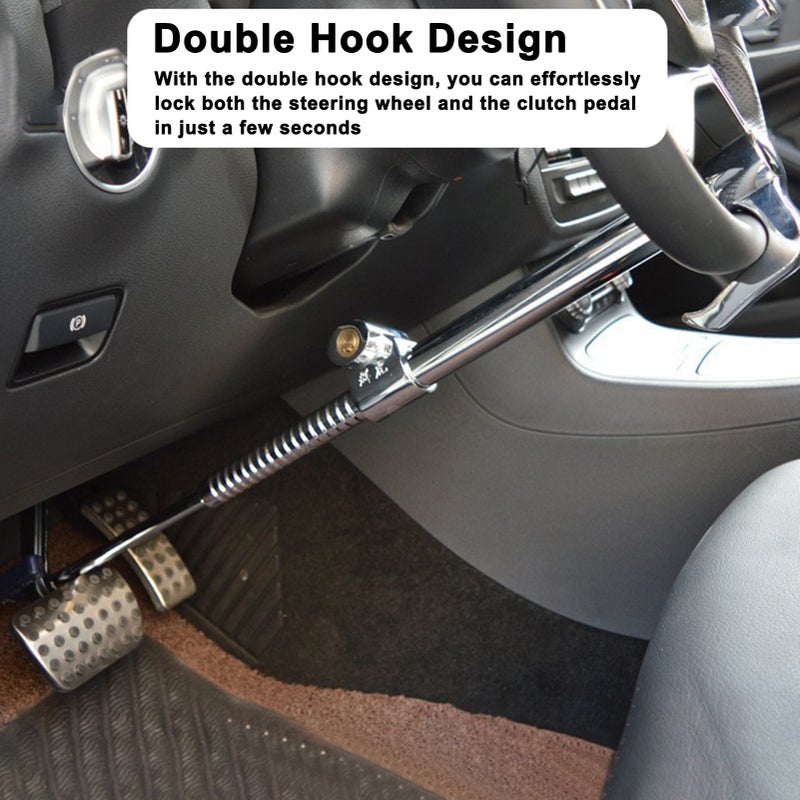 Car Steering Wheel Brake Lock Solid Steel Anti-Theft Double Hook Lock Retractable Clutch Pedal Lock with 2 Keys for Car Truck SUV Van - Image 4