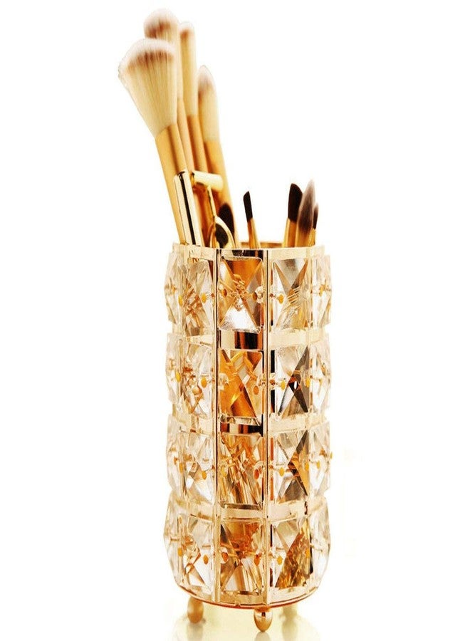 JOSALINAS Golden Crystal Makeup Brushes Holder Organizer for Cosmetics Comb Brushes, Eyebrow Pen Pencil Storage Case Container, Golden - Image 2