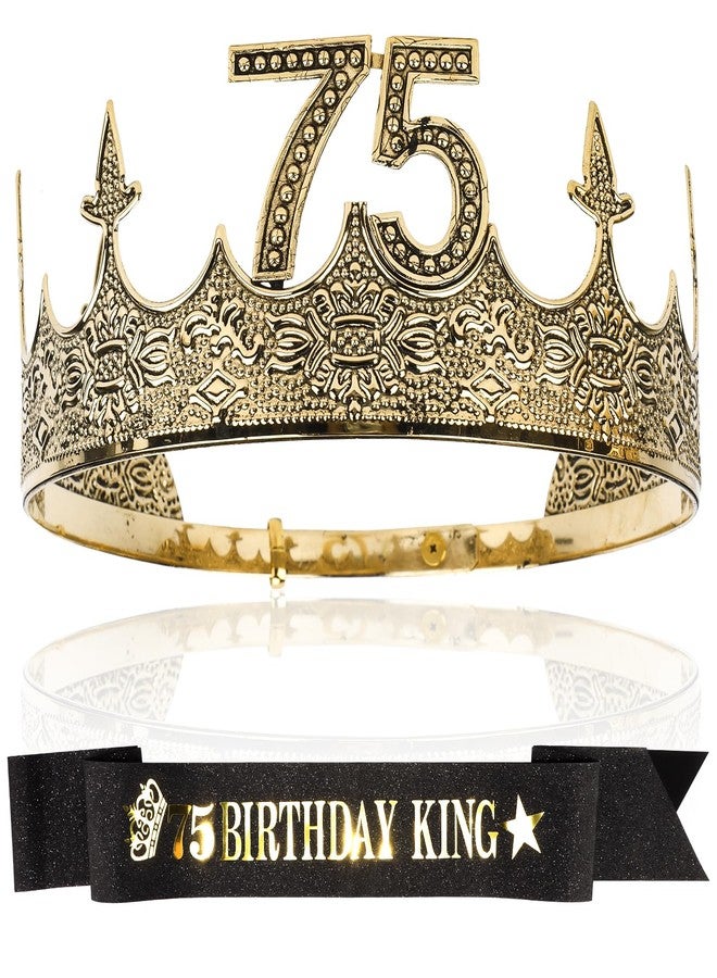Hapdoo 75 th Birthday Decorations Set for Men - 75th Birthday Gifts for Him 75th Birthday King Crown and Sash, Happy 75th Birthday Party Favors Mens - Image 1