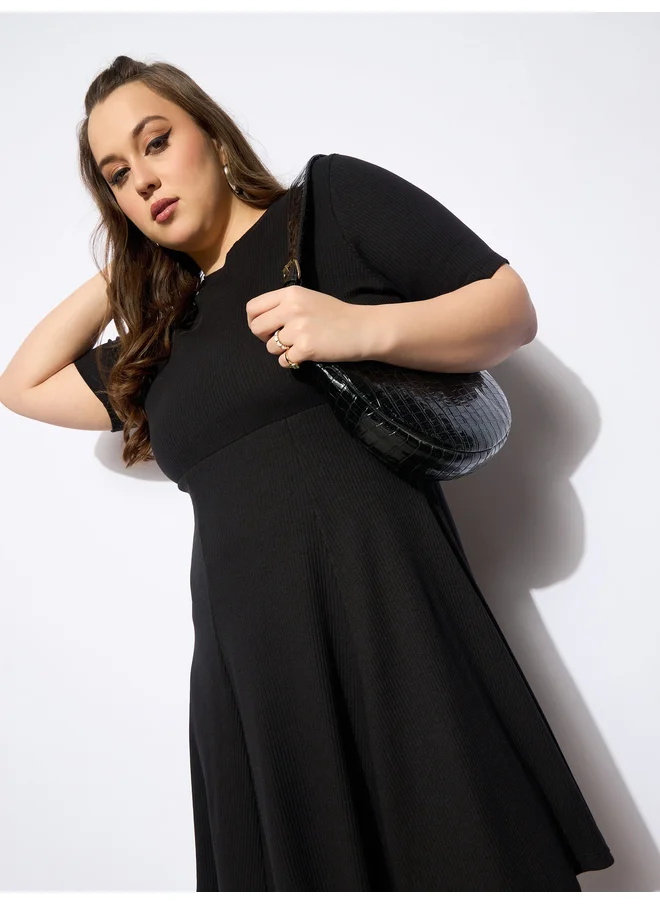 ساسافراس Sassafras Plus Size Ribbed Round Neck Knee Length Dress