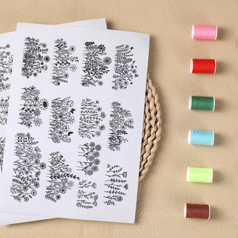 INCOK Flower Water Soluble Embroidery Patterns, 25 Pcs Stick and Stitch Embroidery Papers Wash Away Pre-Printed Floral Pattern Transfers, Customized Gift for Hand Sewing Lover Beginners - Image 4