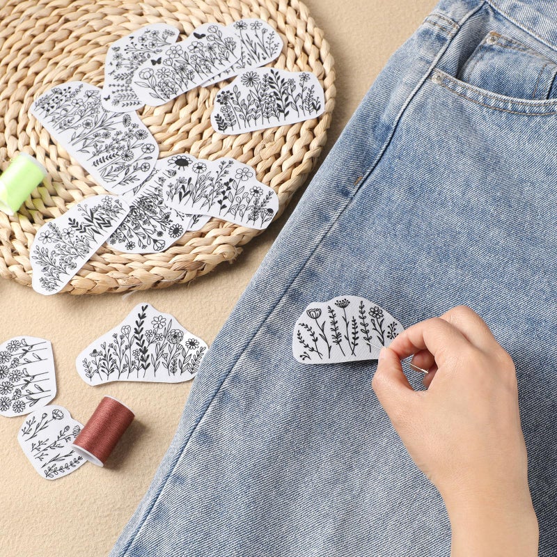 INCOK Flower Water Soluble Embroidery Patterns, 25 Pcs Stick and Stitch Embroidery Papers Wash Away Pre-Printed Floral Pattern Transfers, Customized Gift for Hand Sewing Lover Beginners - Image 5