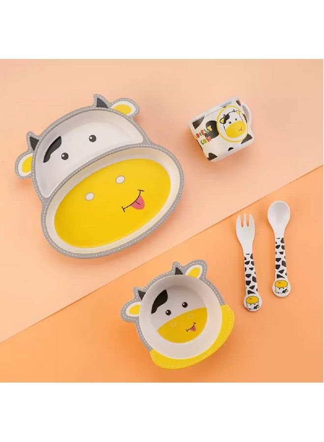 FunBlast (Set Of 5 Pcs) Bamboo Fiber Eco Friendly Kids Feeding Set (Cat) - Image 3