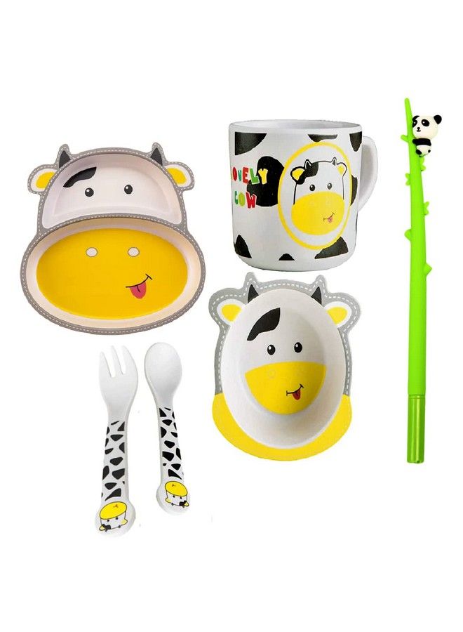 FunBlast (Set Of 5 Pcs) Bamboo Fiber Eco Friendly Kids Feeding Set (Cat) - Image 2