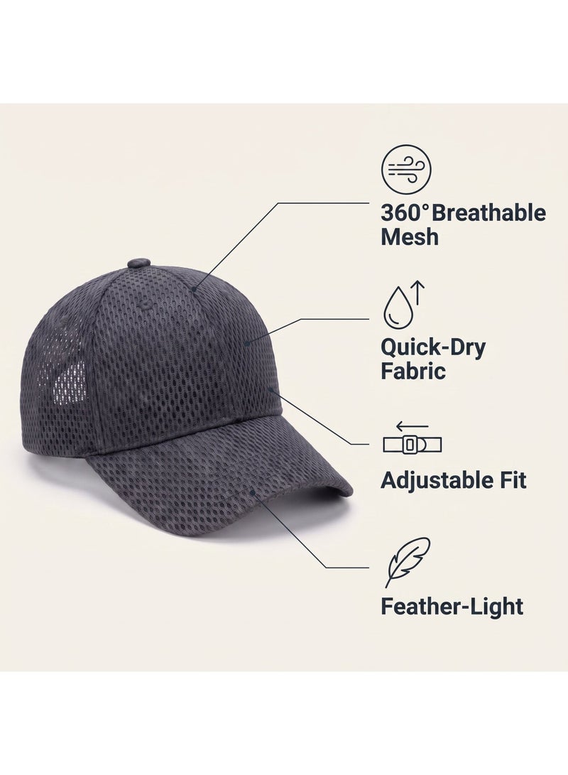 IceZone Breathable Mesh Baseball Cap, Adjustable Fit, Grey - Image 2