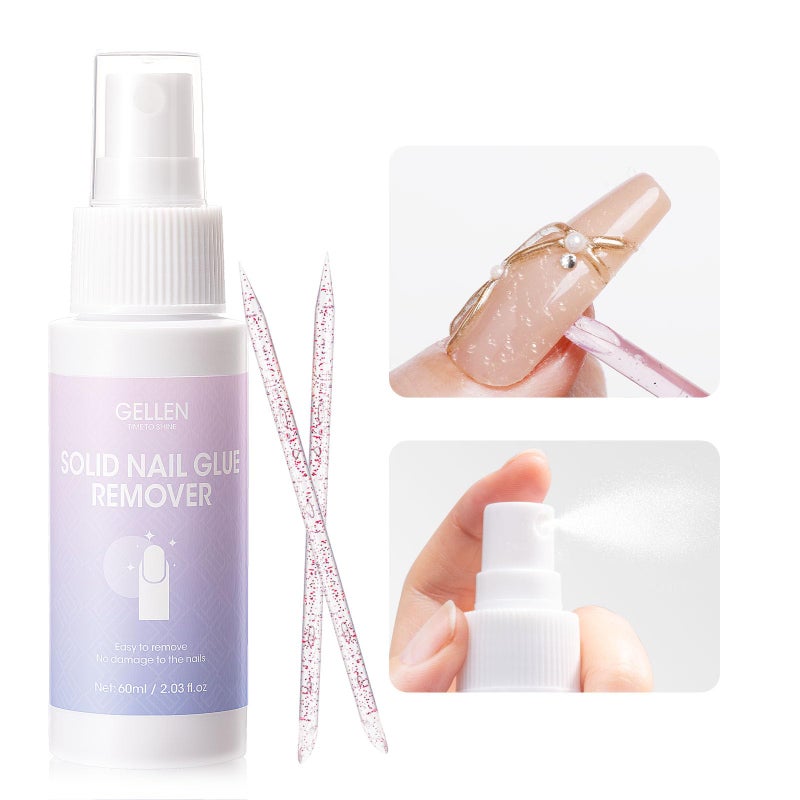 Gellen Solid Gel Nail Glue Remover Spray, 60ML Nail Glue Remover for Press On Nails Acrylic Nails Fake Tips, Acetone Free Soak Off Press-on Nail Removers Glue Off, Not UV Gel Polish Removers - Image 1