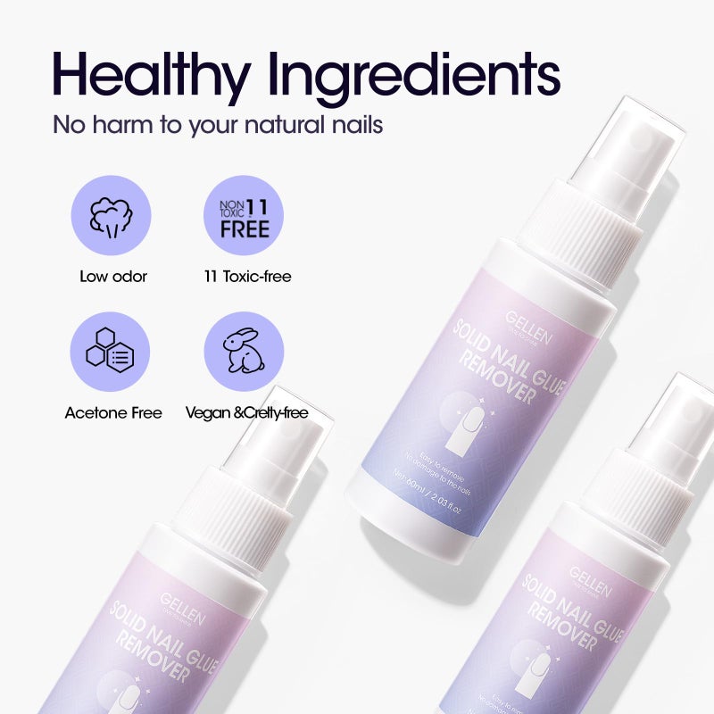 Gellen Solid Gel Nail Glue Remover Spray, 60ML Nail Glue Remover for Press On Nails Acrylic Nails Fake Tips, Acetone Free Soak Off Press-on Nail Removers Glue Off, Not UV Gel Polish Removers - Image 3