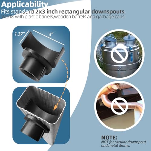 XCWT Rain Barrel Diverter Kit for 2x3 Downspout Rain Water Diverter Connector System Fits Rectangular Downspouts Converts Plastics Barrel into Rain Barrel - Image 3