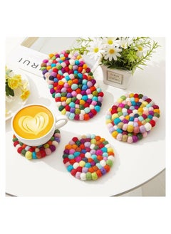 KASTWAVE Round Felt Ball Coasters, 8 Pcs Wool Colorful Absorbent Coasters, Heat Resistant Durable Thick Felt Design, Cute Table and Car Coasters, Rainbow Felt Coasters Handmade, Home Decor  - Image 2