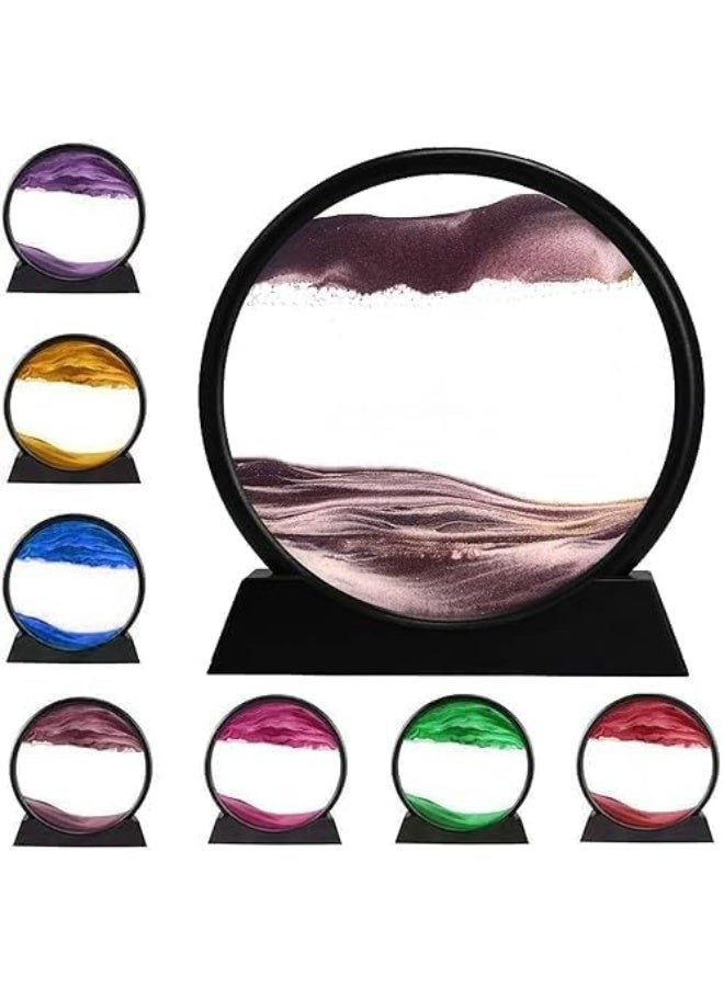 Hourglass - Sand Scenery Quicksand Art Picture 3D Round Deep Sea Glass for Adults and Kids Large Desktop Art Toys - Glass Frame Round Picture Frame 3D Deep Sea Quicksand Art Design for Relaxation Home Office Decor - Flowing Sand Painting - 3D Round Deep Sea Glass Flowing Sand Frame - Desktop Home Decorations - Image 1
