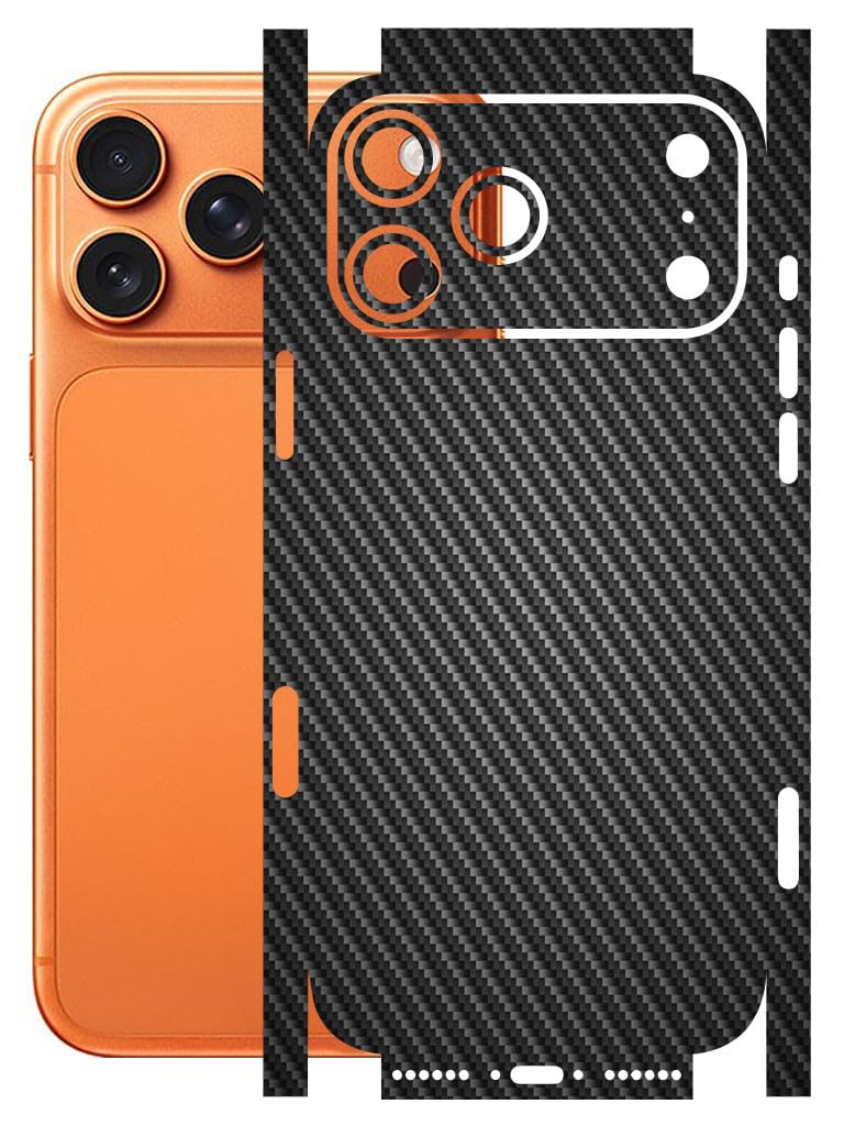 AtOdds - Full Body Back Screen Guard Protector Film - 3D Textured Lamination Wrap Skin Sticker for iPhone 17 Pro Max | Scratchproof Matte Finish (Design - Black CF) - Image 1