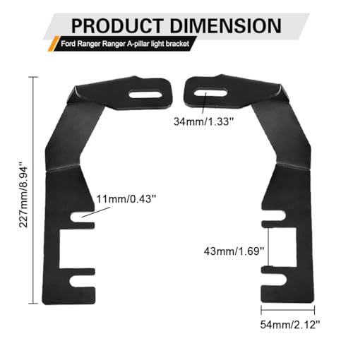 KMFCDAE Ditch led Fog Light Brackets Hood Hinges Mount LED Pods Work Lighting Bracket Compatible with Ford Ranger 2023 2024 2025 (No Drilling) - Image 2