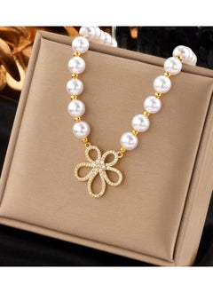 Fashionable and simple temperament retro high-end pearl retro diamond small flower pearl braided necklace
