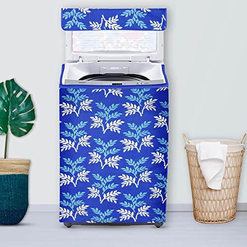 E-Retailer Washing Machine Cover for Top Load 5kg to 7.5kg | Light Weight Dustproof Cover with Zip Enclosure | Leaf Fully Automatic Washer Protector for Indoor Outdoor Use | Size 23x23x35 Inch - Image 1