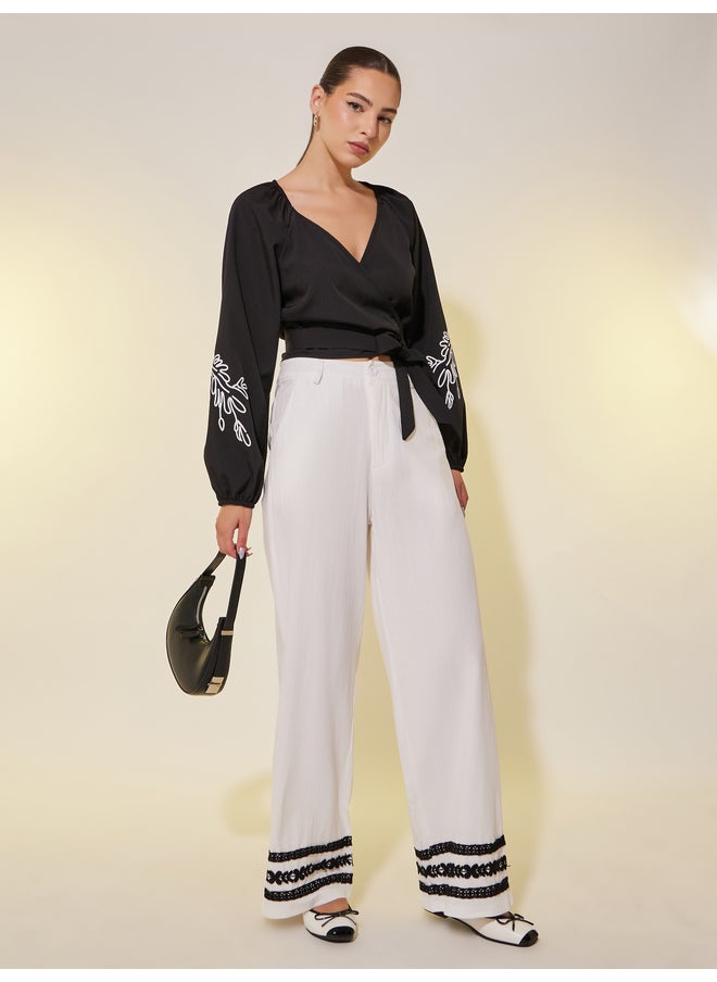 Take Two Take Two Printed Balloon Sleeve Tie-Up Wrap Top  - Image 2