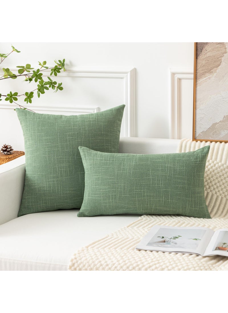K KEVIN TEXTILE Kevin Textile Set of 2 Sage Green Pillow Covers 18 x 18 Inch Farmhouse Boho Decorative Throw Pillow Covers Linen Cushion Covers for Sofa Couch D?cor  - Image 4