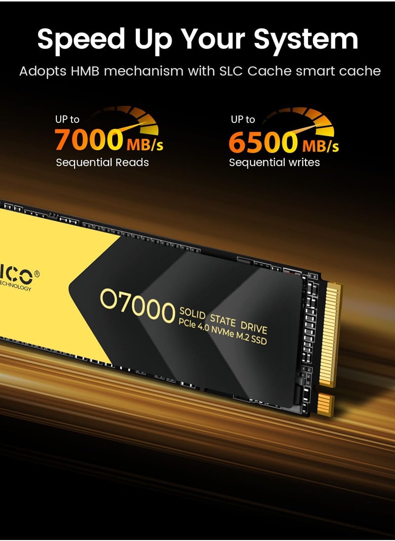 Orico - ORICO 2TB NVMe SSD PCIe 4.0- Up to 7000MB/s, M.2 SSD 2280 PCIe 4.0X4 Internal Solid State Drive SSD, Fast Heat Dissipation, Compatible with macOS Windows for Gamers and Creators-O7000 (2TB) - Image 1