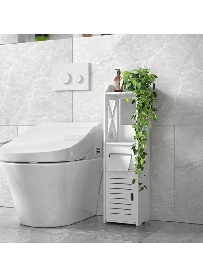LINGWEI Small Bathroom Storage Corner Floor Cabinet with Doors and Shelves Thin Toilet Vanity Cabinet Narrow Bath Sink Organizer Towel Storage Shelf For Paper Holder White - Image 2
