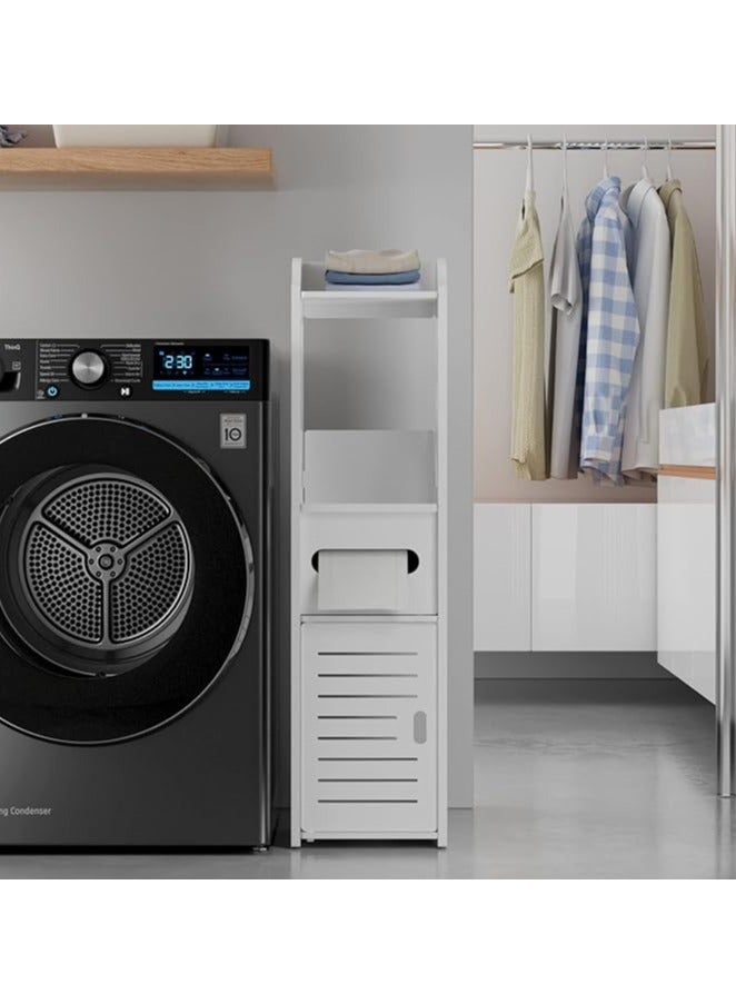 LINGWEI Small Bathroom Storage Corner Floor Cabinet with Doors and Shelves Thin Toilet Vanity Cabinet Narrow Bath Sink Organizer Towel Storage Shelf For Paper Holder White - Image 4